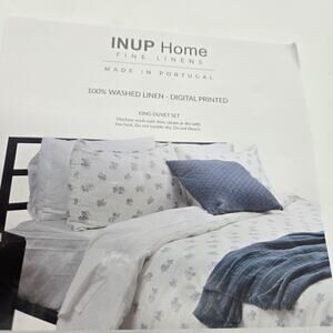 3-pc INUP HOME Floral Digital Printed KING 100% Washed Linen Duvet Cover Set NEW